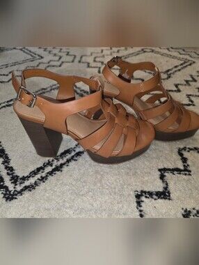 torrid Tan Leather Platform Strappy Heels